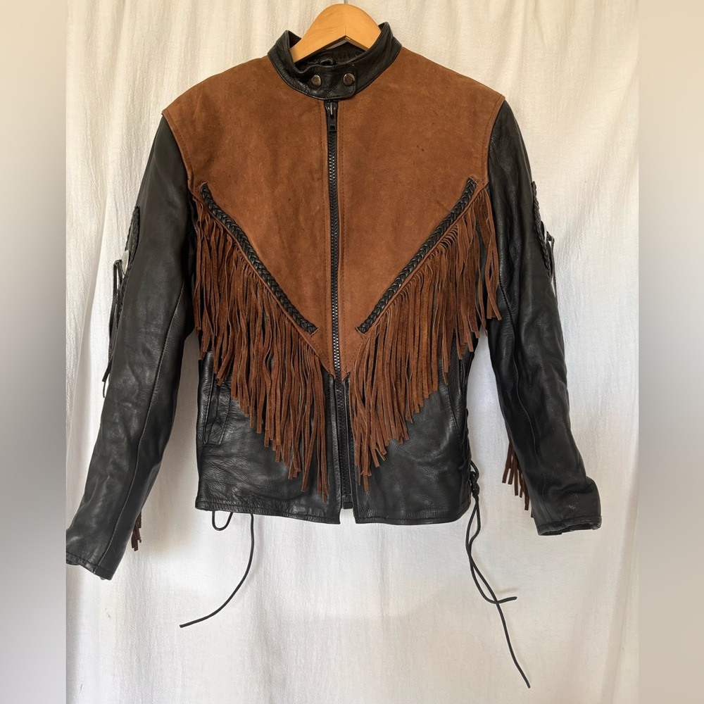 Unik International Inc Leather Fringe Unisex Motorcycle Cowboy Jacket w/o liner